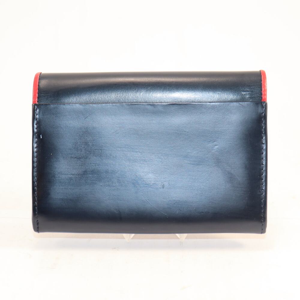 Kitamura Japan Leather Bifold Wallet Navy w/ Red Trim – Coin Zip & Card Slots - Picture 2 of 6